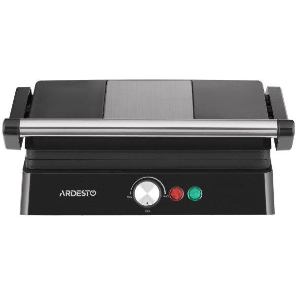 Гриль ARDESTO прижимний 1800Вт, розкриття на 180°, чорно-сріблястий