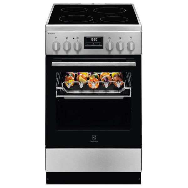 Плита Electrolux електрична склокерамічна, 57л, 50x60см, дисплей, конвекція, мангальна підставка, нерж