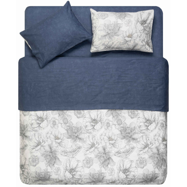 КПБ 1,5сп ARDESTO Gloria, підковдра 160х220см, простирадло 160х220см, наволочки (2) 50х70см, 100% бавовна, сатин, півонії, синій