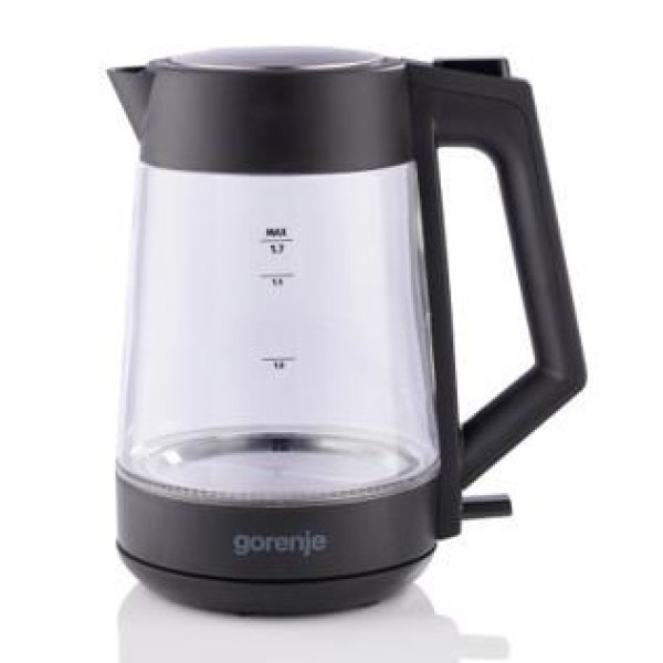 Електрочайник Gorenje 1.7л, 2,200 Вт, strix контроль, скло, чорний