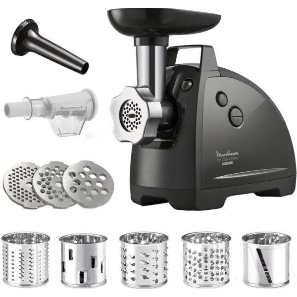 М'ясорубка Tefal HVB Plus, 2000Вт, 2.6кг/хв, 3 решітки, насадка для ковбас, кеббе, томатів, 5 терок, пластик/метал, чорний