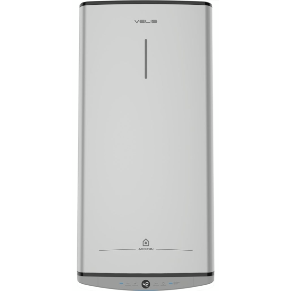 Водонагрівач електр. Ariston плаский слім VELIS TECH 50 EU, 50л, 2*1,5кВт, ун. монтаж, електр. кер-ння, B, Італія, Сірий