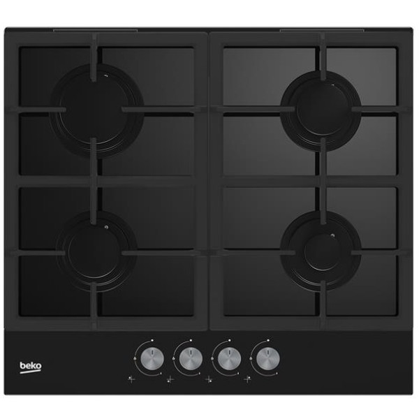 Варильна поверхня Beko газова на склі, 60см, чавун, чорний