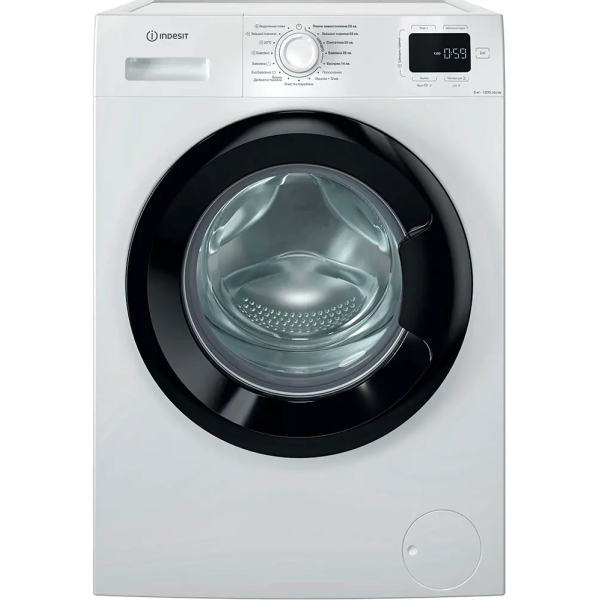 Пральна машина Indesit фронтальна, 6кг, 1200, A+++, 44.6см, дисплей, пара, інвертор, люк чорний, білий