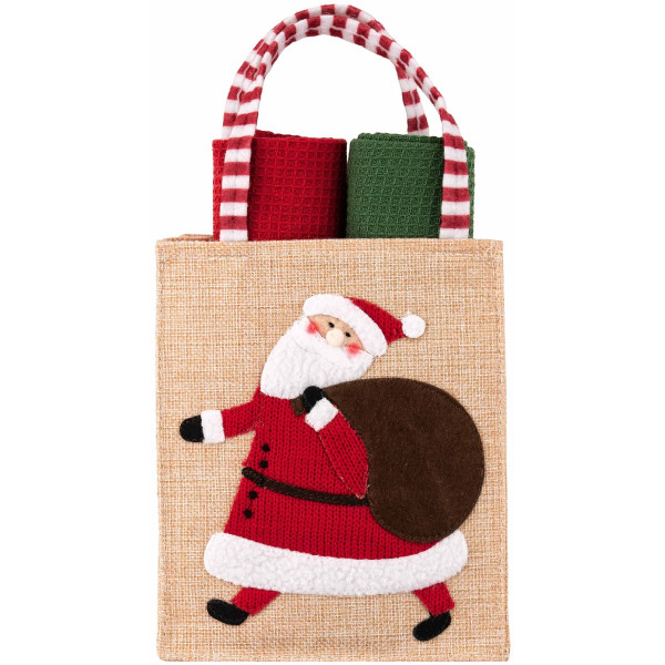 Подарунковий набір рушничків в мішечку ARDESTO Christmas Santa 38х63см, 2шт, 100% бавовна, червоний, зелений