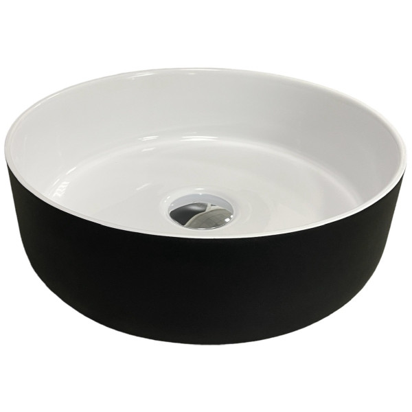 Раковина, умивальник Adamant ARENA, штучний камінь, кругла, без отвору для змішувача та переливу, 360х113мм, врезной, чорно-білий