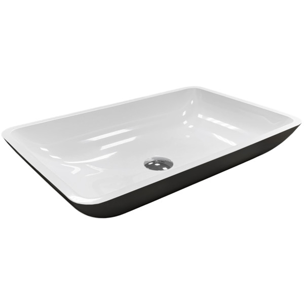 Раковина, умивальник Adamant LOWER, штучний камінь, прямокут., без отвору для змішувача та переливу, 560x360x100мм, накладний, чорно-білий