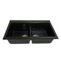 Набір кухонний Adamant Similar, штучний камінь, прямокут., без крила, 885x505x230мм, чаша - 2, врізна, чорний + змішувач + дозатор + ополіскувач склянок + коландер