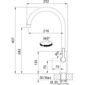 Змішувач для кухні Franke Maris Slim J, довж.виливу - 252мм, поворотний, 1важіль, хром