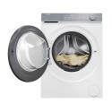 Пральна машина Haier фронтальна, 9кг, 1400, B, 45.2см, дисплей, пара, інвертор, люк сірий, прямий привід, білий