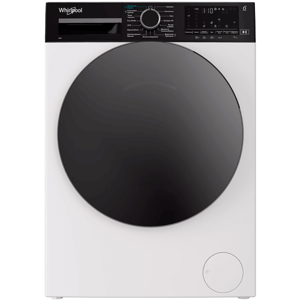 Пральна машина Whirlpool фронтальна, 8кг, 1400, C, 55см, дисплей, пара, інвертор, люк чорний, білий