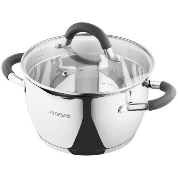 Каструля зі скляною кришкою та зливом ARDESTO Gemini Livorno, 2.3л, нержавіюча сталь, силікон