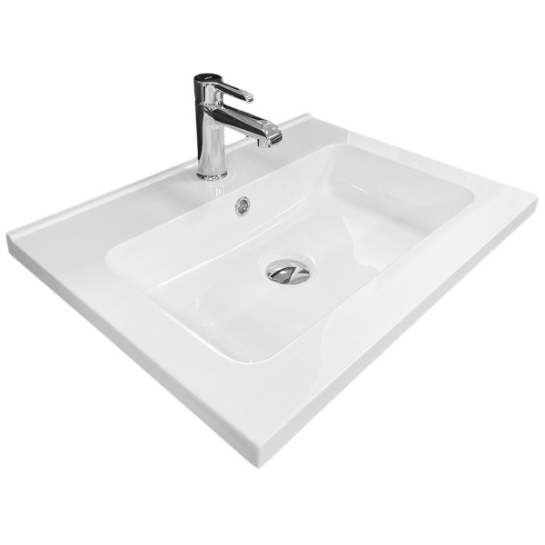 Раковина, умивальник Adamant FLATE, штучний камінь, прямокут., з отвором для змішувача, з отвором для переливу, 600х450х140мм, накладний, білий