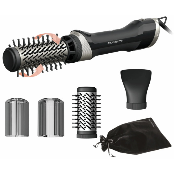 Фен-щітка Rowenta Brush Active, 1000Вт, 3 режими, іоніз-я, хол. обдув, оберт. насадка, 3 насадки, кераміка, чорний