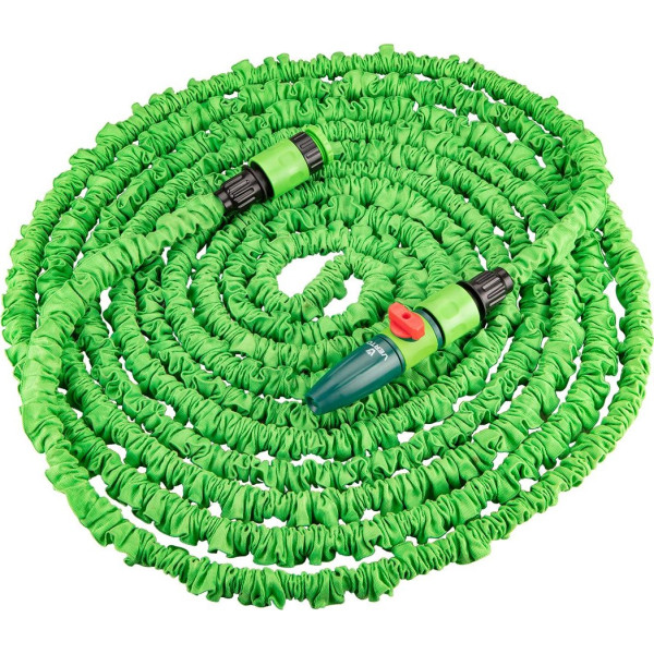 Набір для поливу Verto, в комплекті шланг 7.5-22м, що розтягується, зрошувач прямий 15G700, конектор, 2 муфти