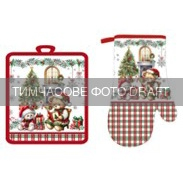 Набір прихваток для кухні ARDESTO Christmas Bears 18х20см, 18х30см, 100% поліестер (верх), 100% бавовна (низ), зелений