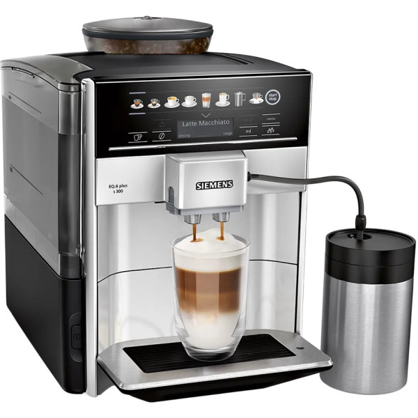 Кавомашина Siemens 1.7л, зерно + мелена, автомат.капучинатор, LED - дисплей, авторецептів - 8, чорно - срібний