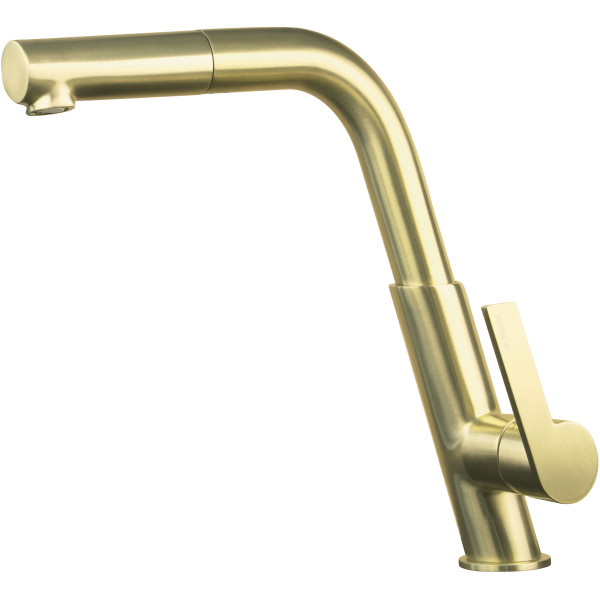 Змішувач для кухні Deante Silia, довж.виливу - 233мм, поворотний, витяжний, 1важіль, брашоване золото