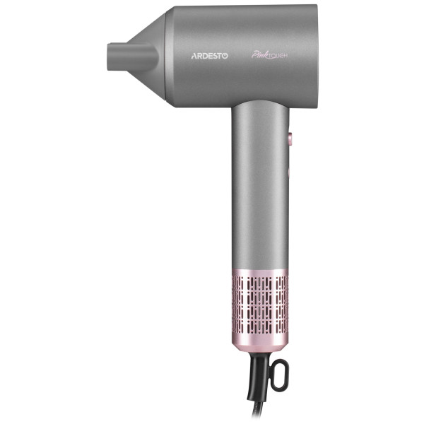 Фен ARDESTO Pink Touch, 1600Вт, 2 швидкості, 3темп.режими, іонізація, дифузор, магнітні насадки, сірий+рожевий