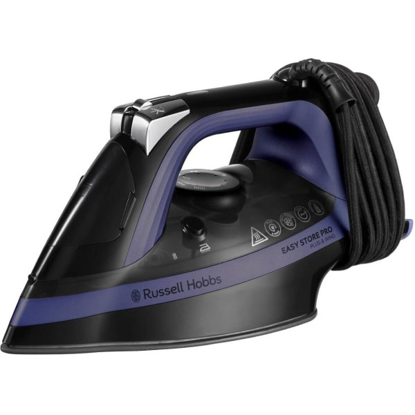 Праска Russell Hobbs Easy Store Pro, 2400Вт, 320мл, паровий удар -200гр, постійна пара - 50гр, зберігання шнура, керам. підошва, чорно-синій