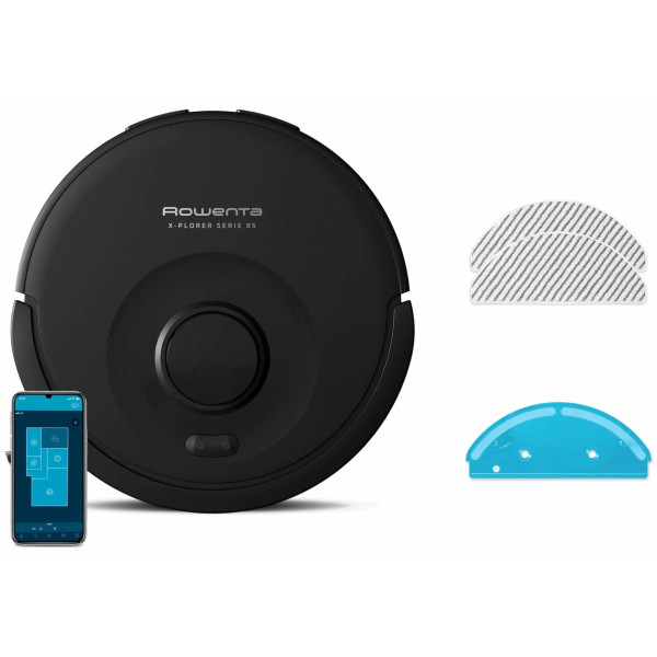 Робот-пилосос Rowenta миючий X-Plorer Serie 85, 6000ПаВт, h=9.7см, 0.26л, конт пил -0.29л, автон. робота до 270хв, чорний