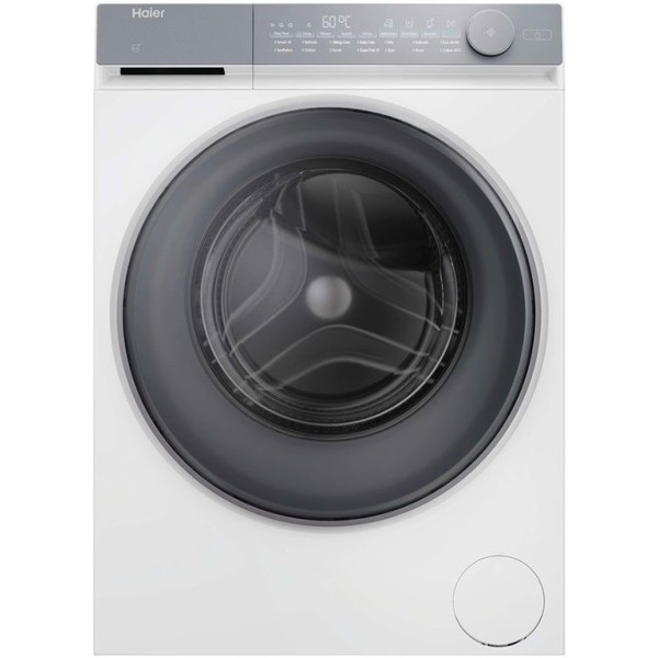 Пральна машина Haier фронтальна, 9кг, 1400, B, 45.2см, дисплей, пара, інвертор, люк сірий, прямий привід, білий