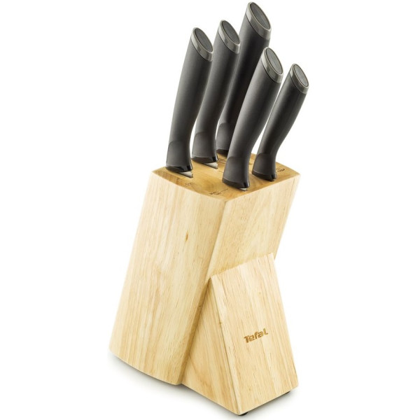 Набір ножів Tefal Comfort, з дерев’яною підставкою, 5шт. нержавіюча сталь, пластик, дерево, чорний