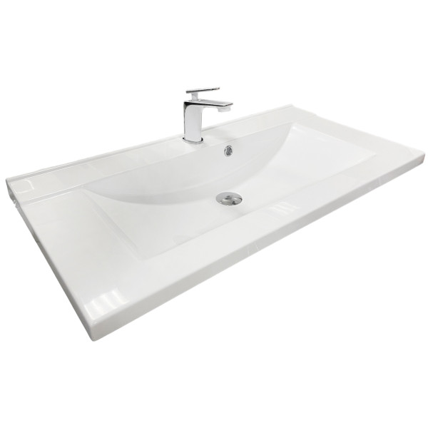 Раковина, умивальник Adamant QUANTO, штучний камінь, прямокут., з отвором для змішувача, з отвором для переливу, 1000х447х140мм, накладний, білий