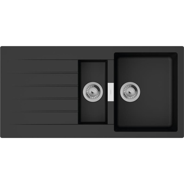 Мийка кухонна Hansgrohe S52, граніт, прямокутник, з крилом, 980х480х190мм, чаша - 1.5, накладна, S520-F530, чорний графіт
