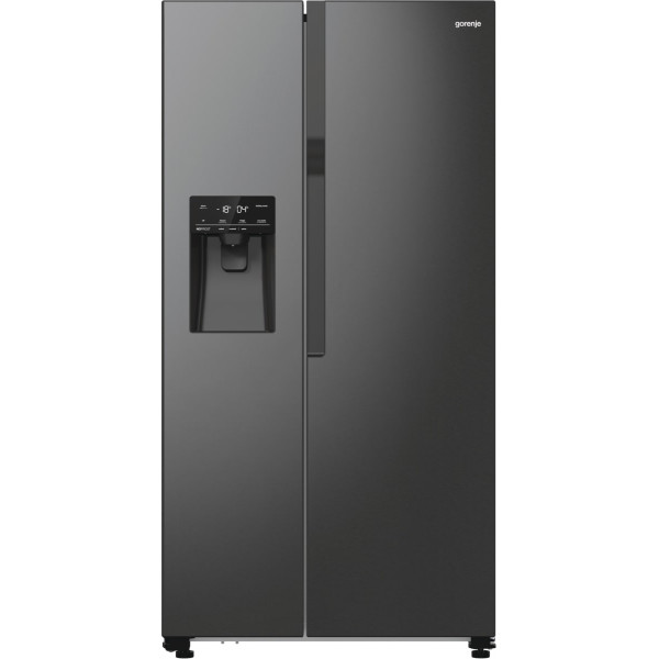 Холодильник SBS Gorenje, 179х70х92см, 2 двері, 376(190)л, А++, NF+, Інв., Зона св-ті, диспенсер, генератор льоду, Зовн. Диспл, чорний