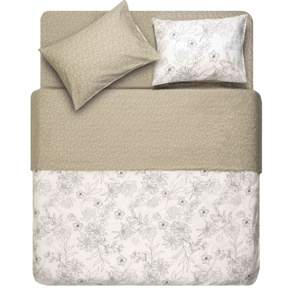 КПБ 1,5сп ARDESTO Gloria, підковдра 160х220см, простирадло 160х220см, наволочки (2) 50х70см, 100% бавовна, сатин, квіти, бежевий