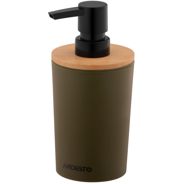 Диспенсер для мила ARDESTO Minimalism 380мл, поліпропілен, бамбук, зелений темний