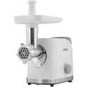 М'ясорубка Gorenje, 1800Вт, 2.1кг/хв, 2 решітки, насадка для ковбас, кеббе, томатів, 3 терки, пластик/метал, білий
