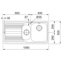 Мийка кухонна Franke Logica, нерж.сталь, прямокутник, з крилом, 1000х500х180мм, чаша - 1,5, врізна, line LLL 651, нерж декор