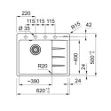 Мийка кухонна Franke Centro, фраграніт, прямокутник, з крилом, 620х500х200мм, чаша - 1, врізна, CNG 611-62 TL, сірий сланець