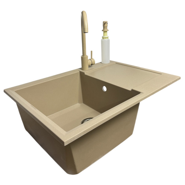 Набір кухонний Adamant Horizon Medium, штучний камінь, прямокут., з крилом, 700х500х230мм, чаша - 1, врізна, Сахара + змішувач та дозатор