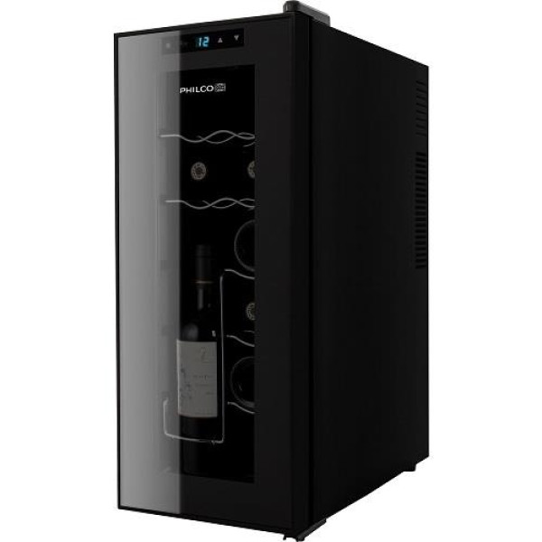 Холодильник Philco для вина, 63.8х25.2х50, холод.відд.-32л, зон - 1, бут-12, диспл, підсвітка, металеві полиці, чорний