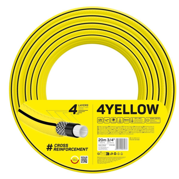 Шланг садовий Cellfast 4YELLOW 3/4" 20м 4 шари до 20бар -10…+50°C