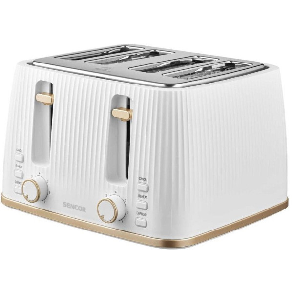 Тостер Sencor 1860Вт, підігрів, розморожування, 4 слоти, пластик, білий