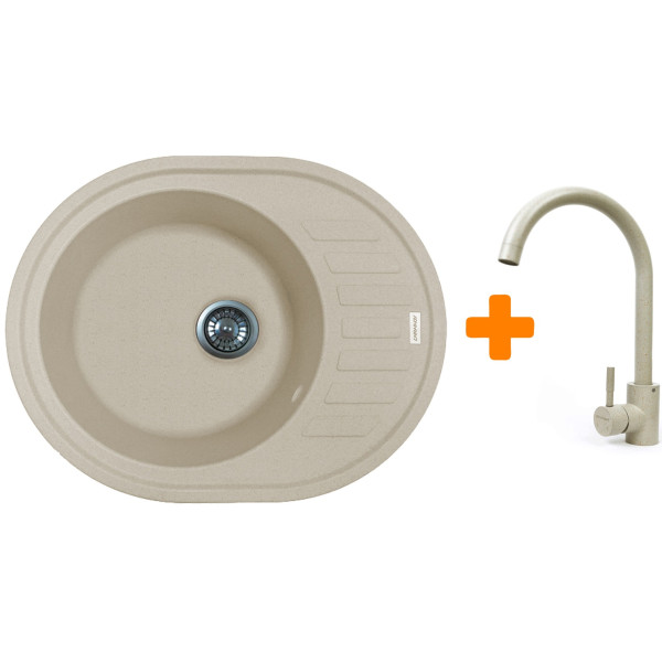 Набір кухонний Adamant Ovum, штучний камінь, овальна, з крилом, 615х495х200мм, чаша - 1, врізна, Avena + змішувач