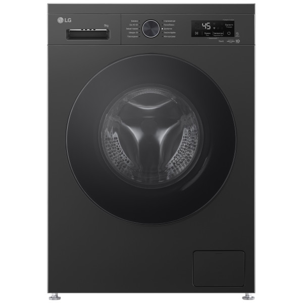Пральна машина LG фронтальна, 9кг, 1400, A, 55см, дисплей, пара, інвертор, чорний