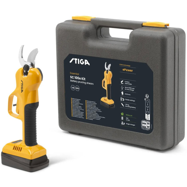 Секатор акумуляторний STIGA SC100eKit 20В акб 1х2А·год D 30мм ЗП кейс 2.9кг