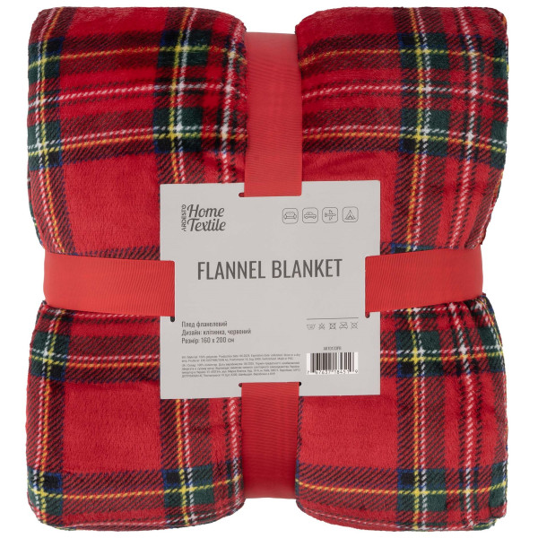Плед ARDESTO Christmas Flannel 160х200см, 100% поліестер, клітинка, червоний