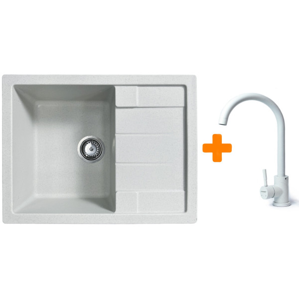 Набір кухонний Adamant Anila, штучний камінь, прямокут., з крилом, 645х495х200мм, чаша - 1, врізна, Old stone + змішувач