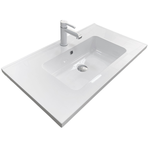 Раковина, умивальник Adamant FLATE, штучний камінь, прямокут., з отвором для змішувача, з отвором для переливу, 800х450х140мм, накладний, білий