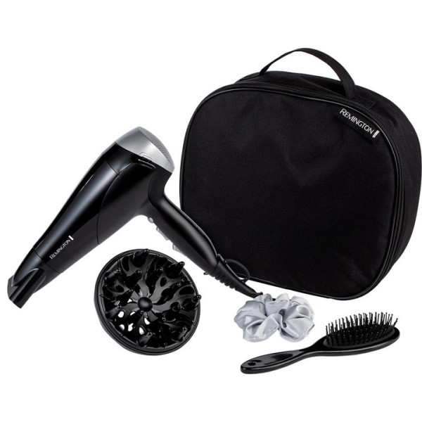 Фен Remington Style Edition, 2200Вт, 3 режими, іоніз-я, хол. обдув, дифузор, гребінець, резинка, кейс, чорно-сірий