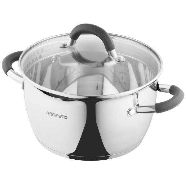 Каструля зі скляною кришкою та зливом ARDESTO Gemini Livorno, 3.2л, нержавіюча сталь, силікон