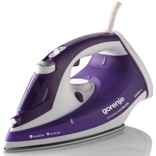 Праска Gorenje, 2200Вт, 280мл, паровий удар -90гр, верт. відпарювання, антинакип, керам. підошва, біло-фіолетовий