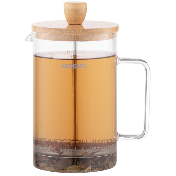 Френч-прес ARDESTO Midori, 800мл, боросилікатне скло, бамбук, прозорий
