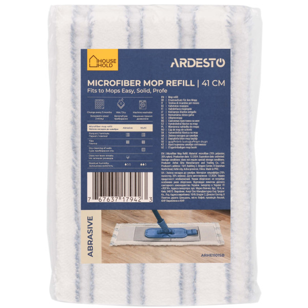 Змінна насадка до швабри ARDESTO Abrasive 41см, мікрофібра, смужки, білий, синій